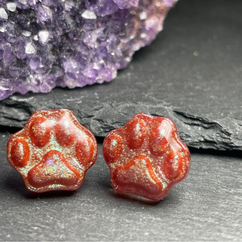 Glitter Resin Hand Poured Resin Paw Stud Earrings - Picture 7 of 10